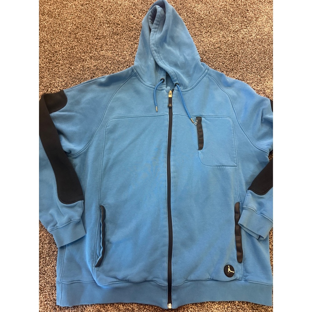 Jordan Mens XL Blue Full Zip Fleece Hoodie Black Accents Jumpman RN56323